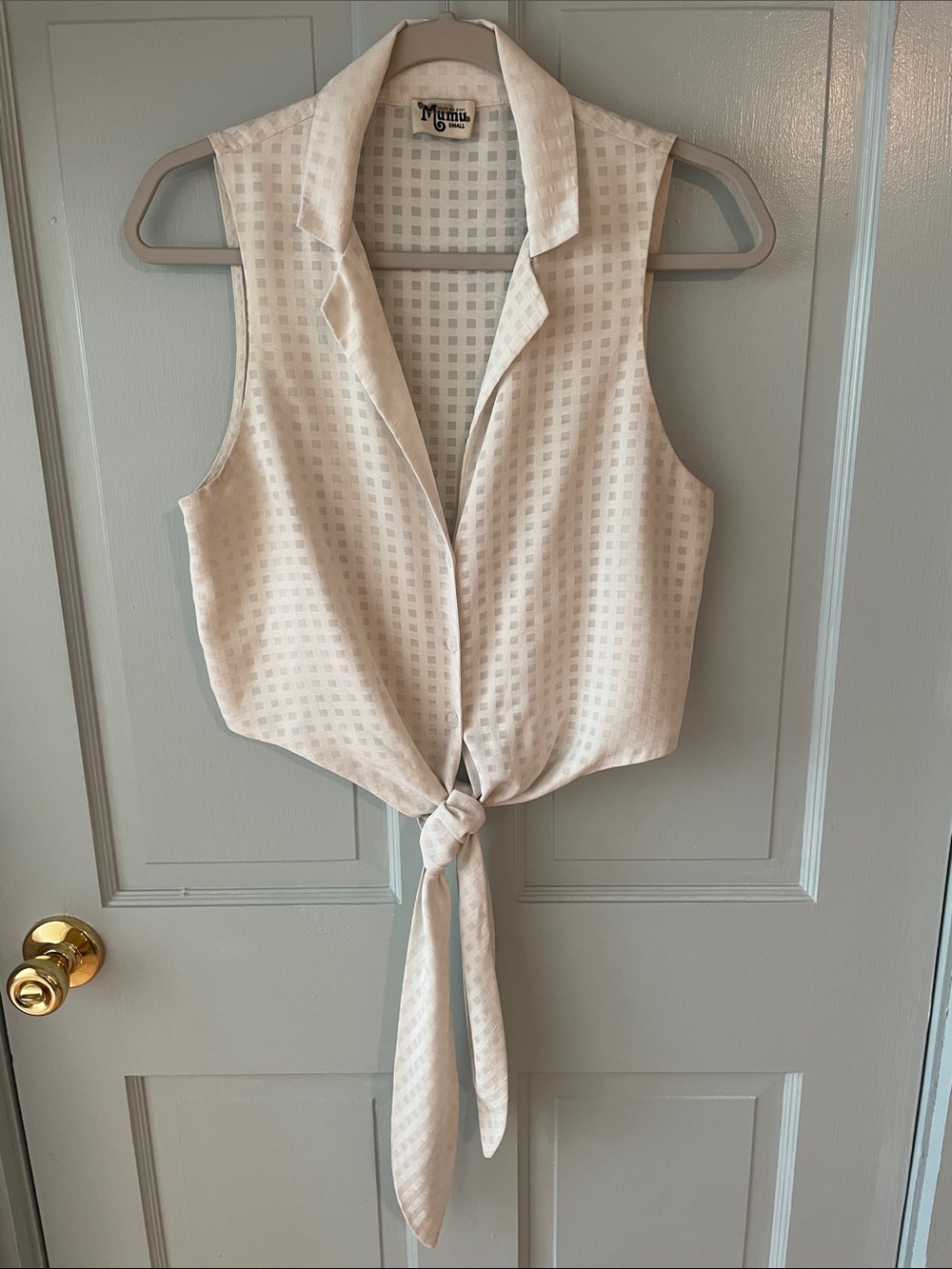 Show Me Your MuMu Tie-Front Lightweight Sleeveless Collared Camisole Top Small
